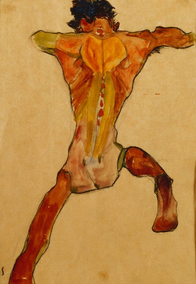 Erkek Çıplak Arkadan Göründü; Mannlicher Rükenakt, 1910 by Egon Schiele