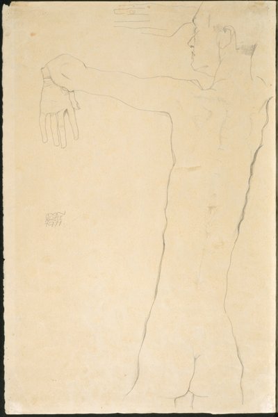 Kollarını Kaldırmış Çıplak Adam (rekto) by Egon Schiele