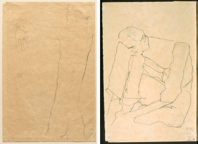 Kollarını Kaldırmış Çıplak Adam (rekto) Oturan Adam (verso) by Egon Schiele