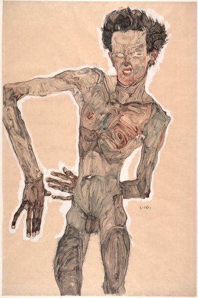 Çıplak Otoportre, Yüz buruşturma, 1910 by Egon Schiele
