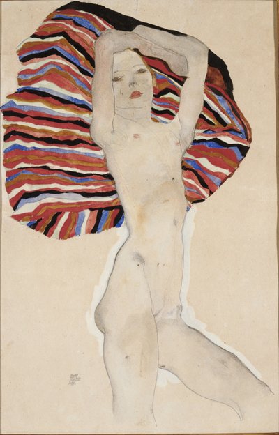 Renkli malzemeye karşı çıplak, 1911 by Egon Schiele