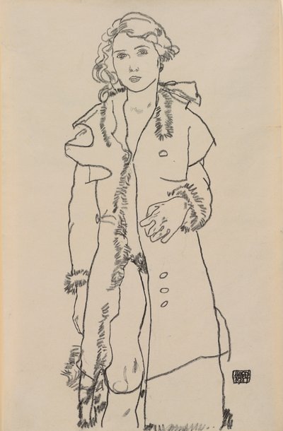 Kürk Kesilmiş Mont ile Nude; Kürklü montlu çıplak kız, 1917 by Egon Schiele