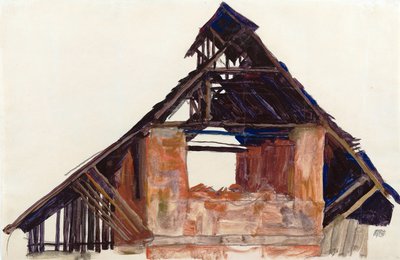Old Gable (vieux gable) - Schiele, Egon (1890-1918) - 1913 - Kağıt üzerine guaj - 32x48,6 - Leopold Müzesi, Viyana by Egon Schiele
