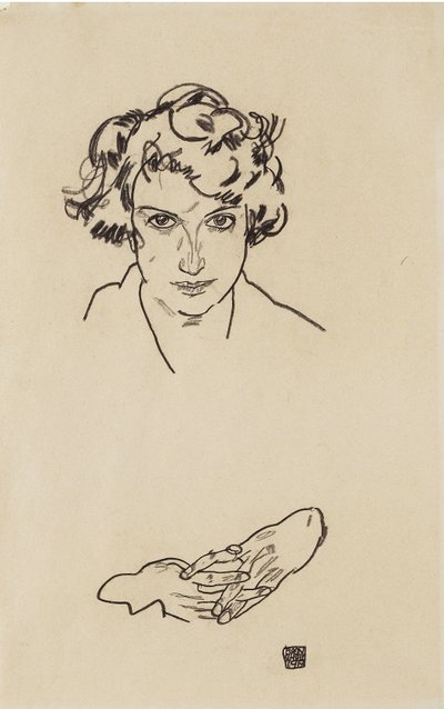 Bir Kızın Portresi, 1917 (dokuma kağıt üzerine siyah pastel boya) by Egon Schiele