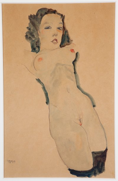 Siyah Çoraplı Çıplak Uzanmış; Siyah çoraplı çıplak uzanmış, 1911 by Egon Schiele