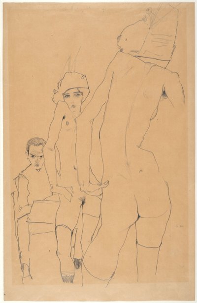 Aynadan Önce Çıplak Modelli Schiele, 1910 by Egon Schiele