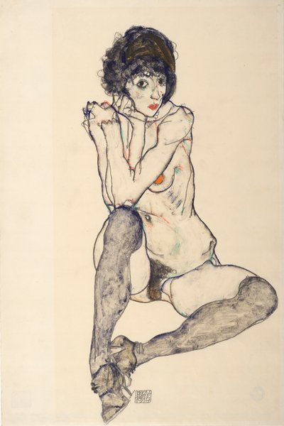 Oturan Çıplak Kadın, Sağ Dizine Dayalı Dirsekler, 1914. by Egon Schiele