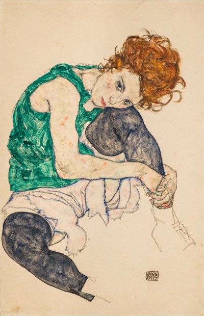 Oturan, Dizleri Bükülmüş Kadın, 1917 by Egon Schiele