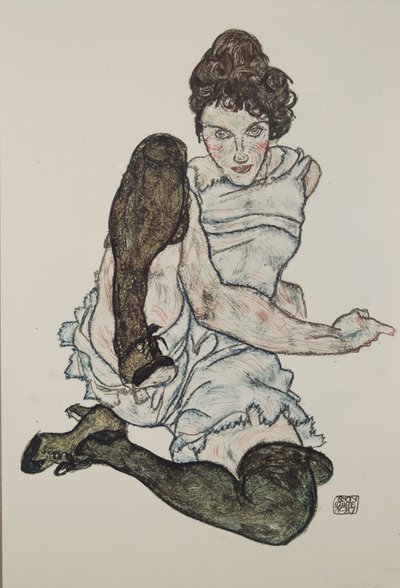 Oturan Bacakları Çekilmiş Kadın, 1917 by Egon Schiele