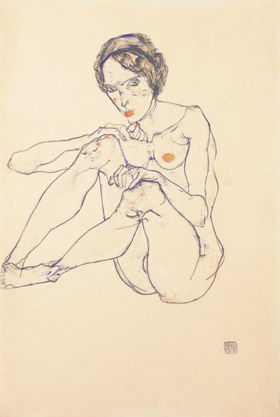 Oturan çıplak kadın, 1914 by Egon Schiele