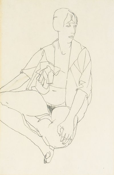 Açık bluzlu çıplak kadın, 1913 by Egon Schiele