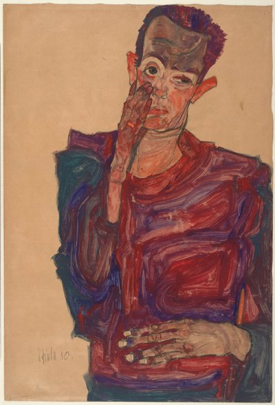 Göz Kapağı Aşağı Çekilmiş Otoportre, 1910 by Egon Schiele