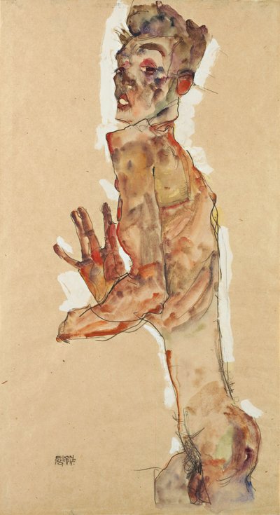 Açık Parmaklı Otoportre, 1911 by Egon Schiele