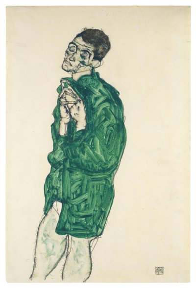 Yeşil gömlekli, gözleri kapalı otoportre, 1914 by Egon Schiele