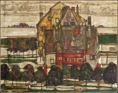 Tek Evler (Dağlı Evler) 1915 (tuval üzerine yağlı boya) by Egon Schiele