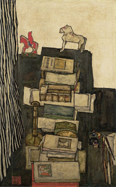 Kitaplarla Natürmort Schieles Masası, 1914 by Egon Schiele