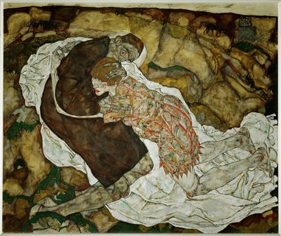 Tod und Maedchen (tuval üzerine yağlıboya) by Egon Schiele