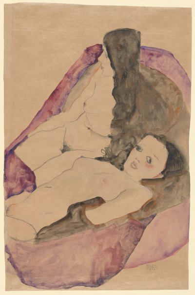 İki Yatan Nü, 1911. by Egon Schiele