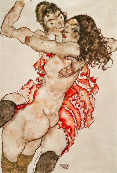 Iki Kadın Kucaklayan by Egon Schiele