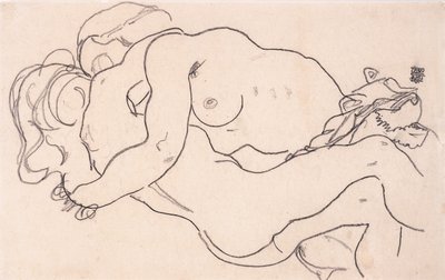 İki kucaklayan kadın çıplakları, 1918 by Egon Schiele