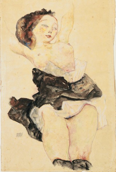 Genç kız uzanmış, yarı çıplak, 1912 by Egon Schiele