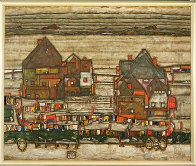 Ketenli iki ev bloğu veya: Banliyö (tuval üzerine yağlıboya) by Egon Schiele