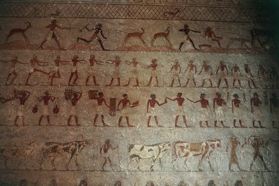 Beni-Hasan Mezarlığı. Amenemhat Mezarı, detay: av sahnelerini ve taşra yaşamını tasvir eden duvar resimleri by Egyptian 12th Dynasty