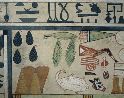 Irinimenpu Lahdi'nden çeşitli yiyecek sunumlarını temsil eden panel detayı by Egyptian 12th Dynasty