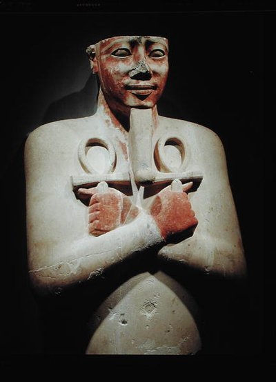 ಸೆಸೊಸ್ಟ್ರಿಸ್ I ರ ಪ್ರತಿಮೆ (c.1918-1875 BC) ಎರಡು ಕೈಗಳಲ್ಲಿ ಅಂಕ್ ಅನ್ನು ಹಿಡಿದಿಟ್ಟುಕೊಳ್ಳುವುದು ಅವನ ಎದೆಯ ಮೇಲೆ ದಾಟಿದೆ, ಹೊಸ ಸಾಮ್ರಾಜ್ಯದ (ಬಣ್ಣದ ಕಲ್ಲು) ಟರ್ಕ್‌ನ ಕಾರ್ನಾಕ್ ದೇವಾಲಯದಿಂದ by Egyptian 12th Dynasty