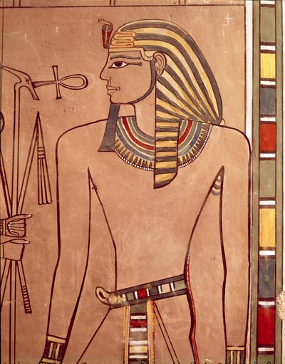 Amenhotep II (MÖ 1427-1392), mezarının lahit odasından dudaklarına kaldırılan bir ankh ile, New Kingdom (boyalı kireçtaşı) by Egyptian 18th Dynasty