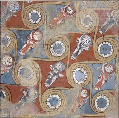 Amenhotep III sarayından tavan resmi, MÖ 1390-1353 dolayları (kuru çamur, çamur sıva, gesso) by Egyptian 18th Dynasty