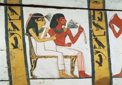 Madja Leydisi, Yeni Krallık, MÖ 1450 dolaylarında bir lahdin dekorasyon detayı (boyalı ahşap) by Egyptian 18th Dynasty