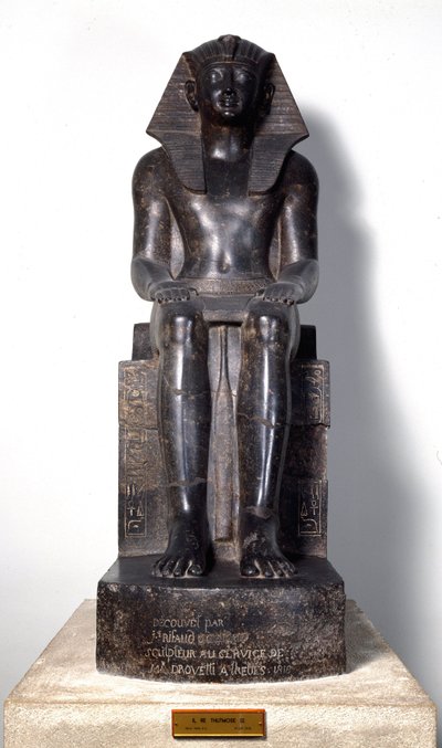 Egyptian antiquite: sculpture of basanite representing Thutmosis (Tuthmosis or Thutmus) III (circa 1504-1450 BC), Egyptian pharaoh. 18th dynasty. From Thebes. Turin, Egyptian museum by Egyptian 18th Dynasty