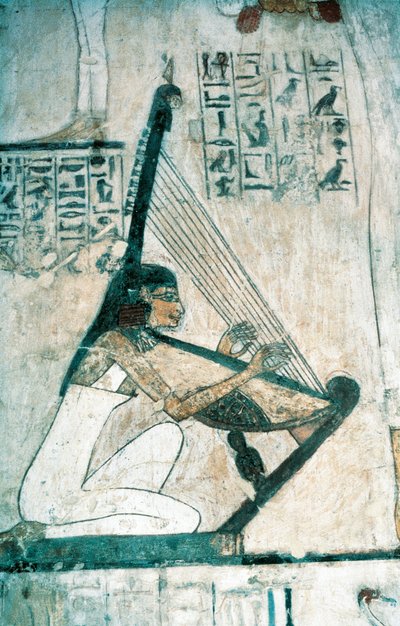New Kingdom'dan arpçı ile cenaze ziyafeti sahnesini tasvir eden freskler by Egyptian 18th Dynasty