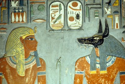 Horemheb Mezarı'ndan Horemheb ve Anubis (MÖ 1323-1295) Yeni Krallık (duvar resmi) (218343 detayı) by Egyptian 18th Dynasty