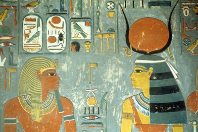 Horemheb Mezarı'ndan Horemheb ve Hathor (MÖ 1323-1295) Yeni Krallık (duvar resmi) (218340 detayı) by Egyptian 18th Dynasty