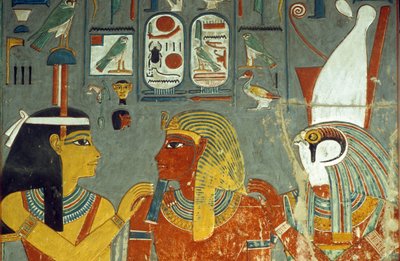 Horemheb Mezarından Horus, Horemheb ve Hathor (MÖ 1323-1295) Yeni Krallık (duvar resmi) by Egyptian 18th Dynasty