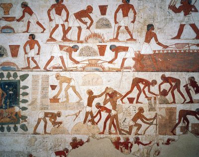 Kerpiç, fresk, şapel, Rekhmire Mezarı (TT100), Şeyh Abd el-Qurna, Thebes (Unesco Dünya Mirası Listesi) metal işleme ve imalatı by Egyptian 18th Dynasty