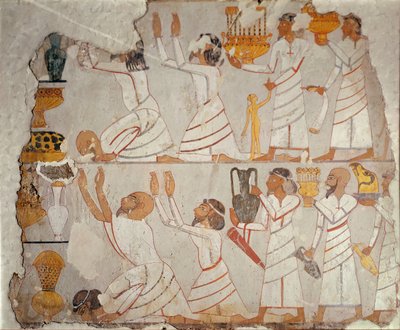 Asyalı haraç taşıyıcılarını gösteren boyalı bir mezar duvarının parçası, MÖ 1400 dolayları (taş üzerine boyanmış sıva) by Egyptian 18th Dynasty