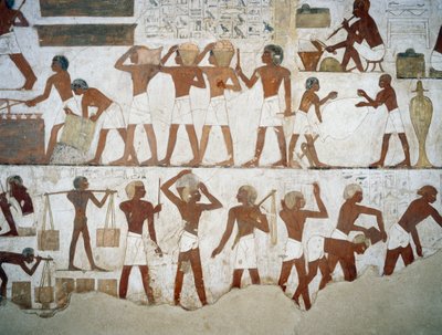 Çömlekçiler ve işçiler, Rekhmire Mezarı, Şeyh Abd el Qurnah Nekropolü, Luksor, Thebes (Unesco Dünya Mirası Listesi) fresklerinden detay by Egyptian 18th Dynasty