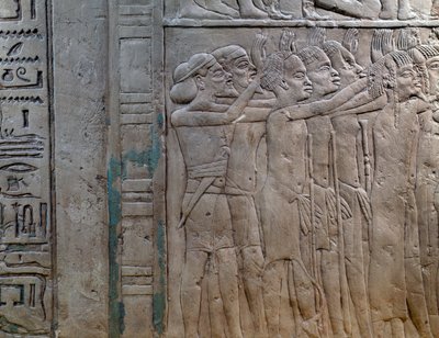 Nubia, Libya, Suriye ve Filistin prensleri krala saygılarını sunmaya geliyor, kireçtaşından yapılmış yarım kabartma, Horemheb#39;in Memphite Mezarı, Saqqara#39;da, Mısır Medeniyeti, Yeni Krallık, Hanedan XVIII by Egyptian 18th Dynasty