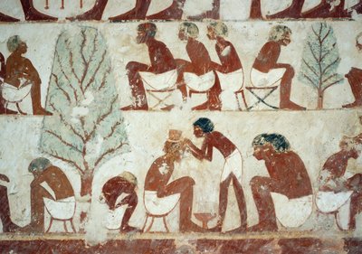Saçlarını kestiren askerler, Userhat Mezarı, Şeyh Abd el Qurnah Nekropolü, Luksor, Thebes (Unesco Dünya Mirası Listesi) fresklerinden detay by Egyptian 18th Dynasty