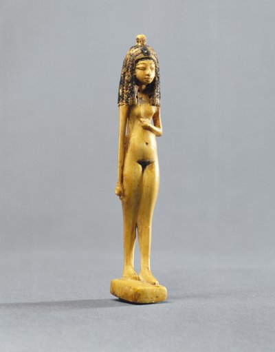 Çıplak bir kız heykelciği, New Kingdom, MÖ 1390-1353 dolayları (fildişi boyalı) by Egyptian 18th Dynasty
