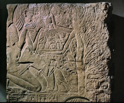 Ağaç-tanrıça yiyecek ve içecek sunuyor (rahatlama) by Egyptian 18th Dynasty