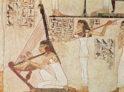 Rekhmire Mezarından İki Müzisyen, Yeni Krallık (duvar resmi) by Egyptian 18th Dynasty