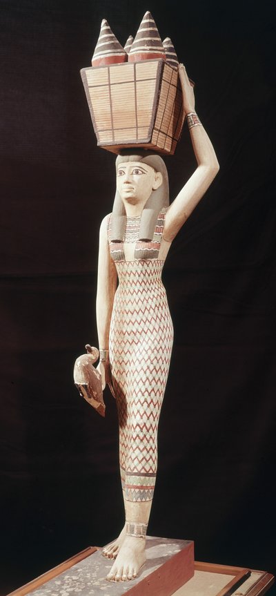 Teklifleri taşıyan kadın, Yeni Krallık (boyalı ahşap) by Egyptian 18th Dynasty