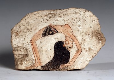 Bir kadın akrobat dansçısı, Ostrakon. Kireçtaşı, yaklaşık MÖ 1295-1186 by Egyptian 19th Dynasty