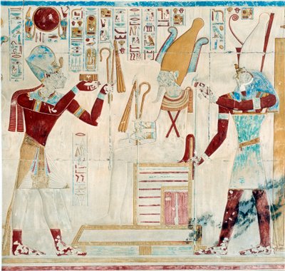 Art Egypt: Sethos, Osiris'e süs eşyaları sunuyor by Egyptian 19th Dynasty