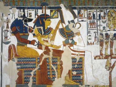 Mısır, Teb, Luksor, Kraliçeler Vadisi, Nefertari Mezarı, 19. hanedandan mezar odasında Anubis, İsis ve Osiris