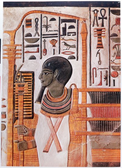 Tarih. Antik Mısır. Ptah, Ennead kozmogonisindeki ilkel höyüğün tanrılaştırılması. Eski Mısır'daki Krallar Vadisi'ndeki Nefertari'nin mezarındaki fresk. (fresk) by Egyptian 19th Dynasty